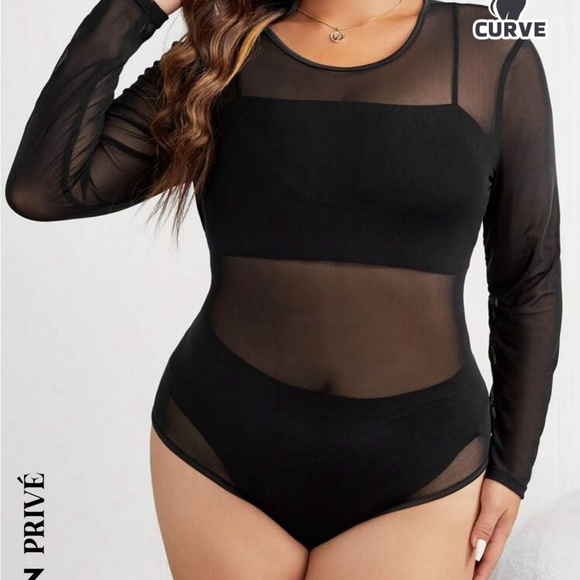 BRAND NEW SHEIN Privé Plus Size Trendy Tight See-through Bodysuit - Picture 3 of 6